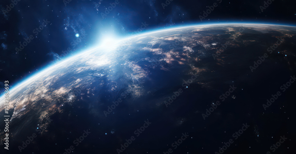 Earth from space, showcasing the planet's curvature and atmospheric glow against the backdrop of the cosmos. Earth from space, showcasing the planet's curvature and atmospheric glow against the backdrop of the cosmos.