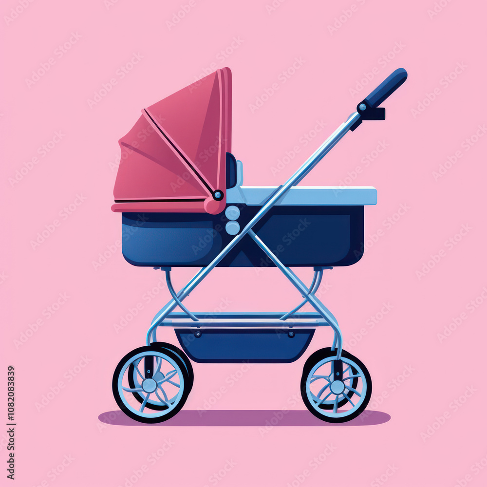 A stylish baby stroller with pink detail, set against a vibrant pink background, perfect for modern parents. A stylish baby stroller with pink detail, set against a vibrant pink background, perfect for modern parents.