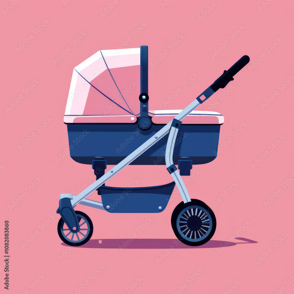 A stylish baby stroller on a pastel pink background, perfect for parents looking for modern design and functionality. A stylish baby stroller on a pastel pink background, perfect for parents looking for modern design and functionality.