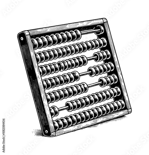 abacus engraving black and white outline