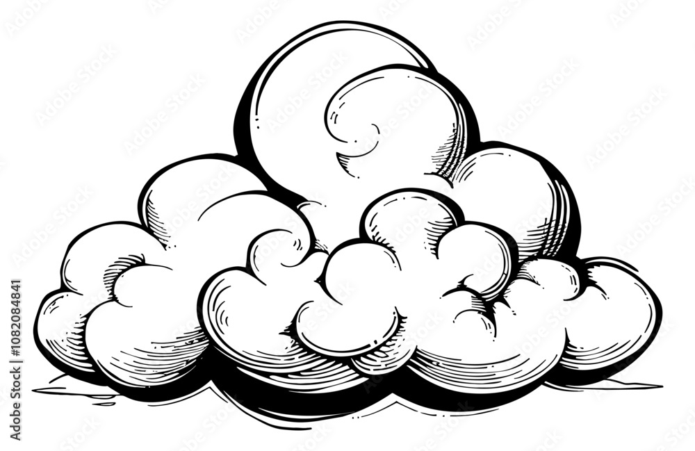 cloud engraving black and white outline