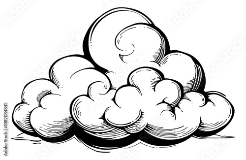 cloud engraving black and white outline