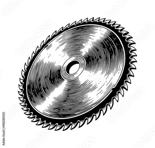 circular saw blade engraving black and white outline