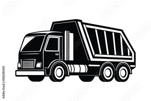 Garbage Truck Vector Illustration - Waste Collection, Recycling, Sanitation Vehicle Design, Minimal Black Outline