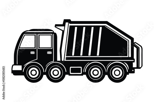 Garbage Truck Vector Illustration - Waste Collection, Recycling, Sanitation Vehicle Design, Minimal Black Outline