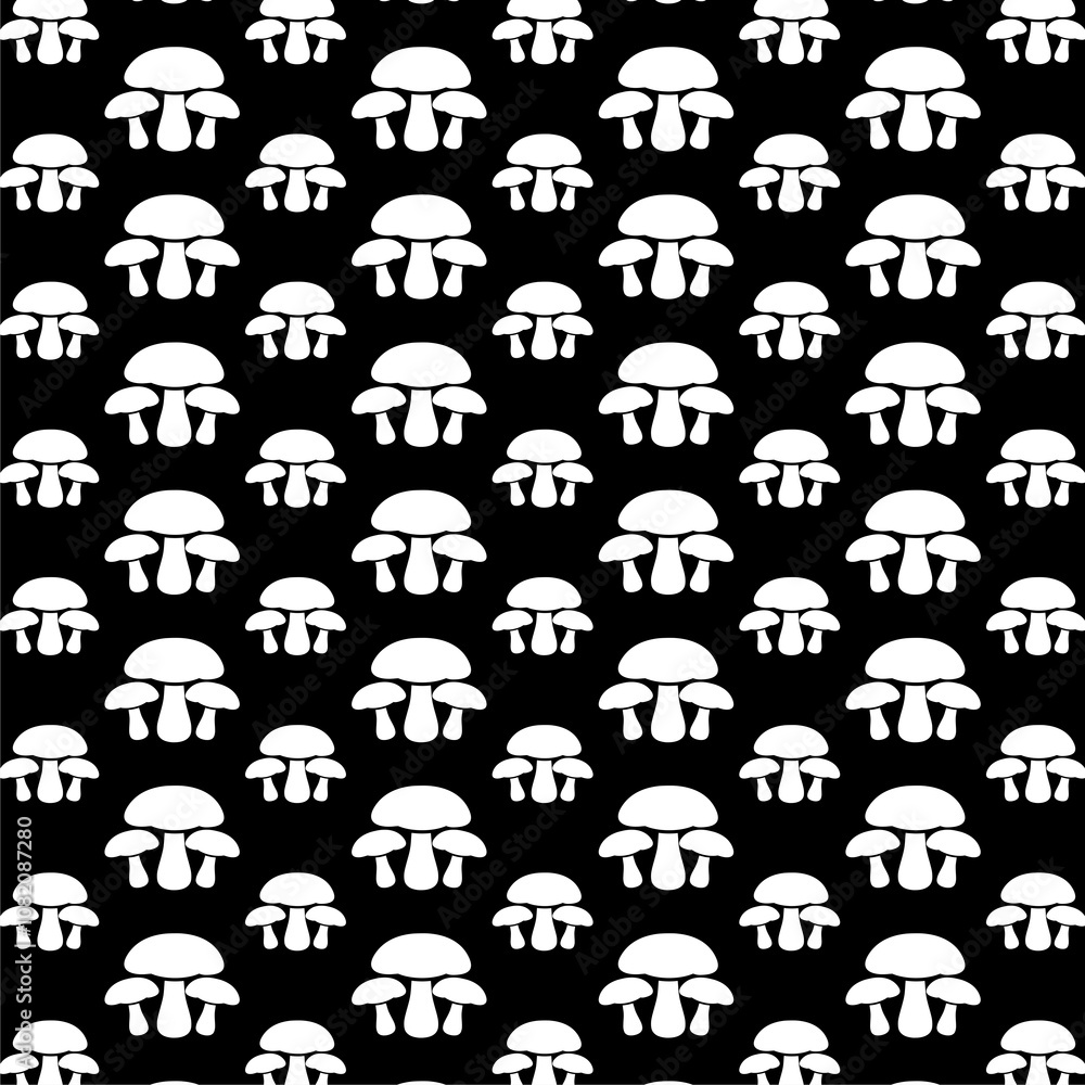 Obraz premium Mushroom seamless pattern isolated on black background