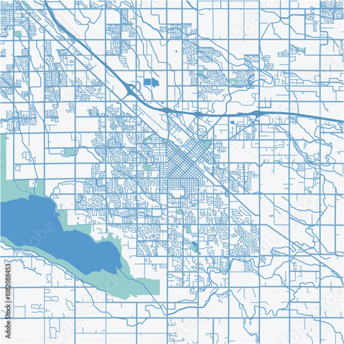 Map of Nampa in Idaho in a professional blue style. Contains layered vector with roads water, parks, etc.