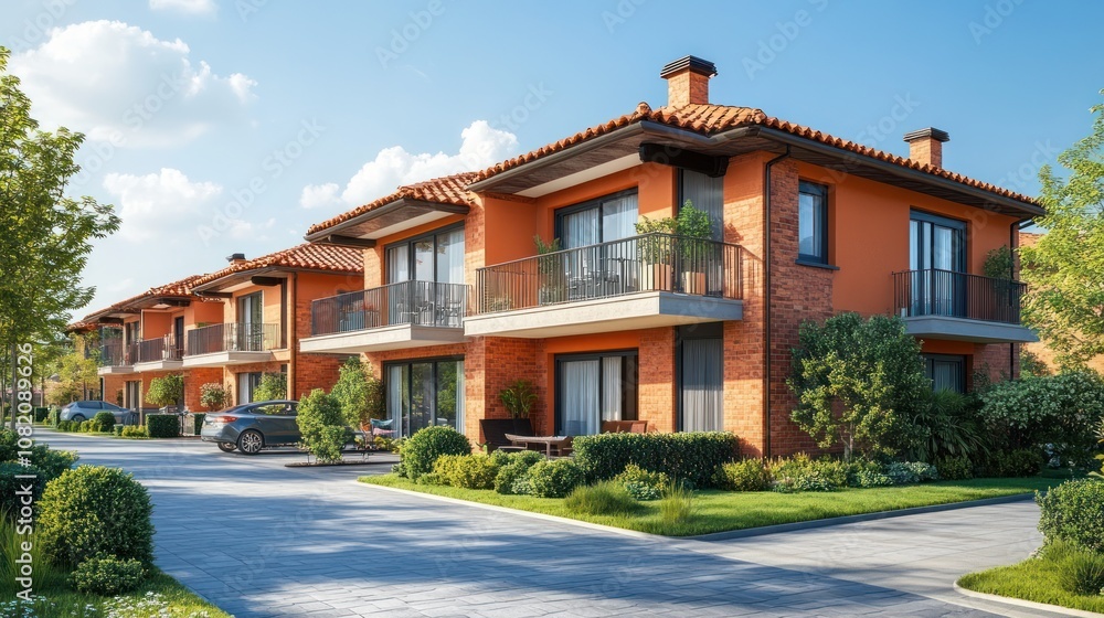 Modern residential buildings with landscaped surroundings. Modern residential buildings with landscaped surroundings.