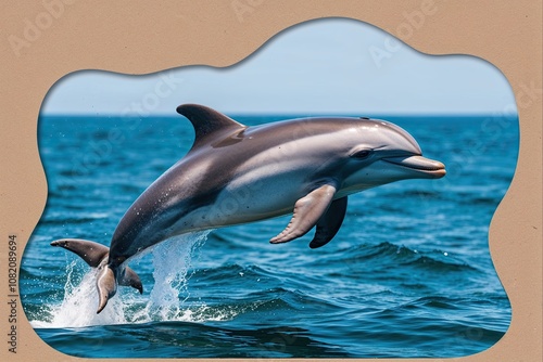 Playful Dolphin Calf Swimming in Ocean Isolated on Cut Out Background