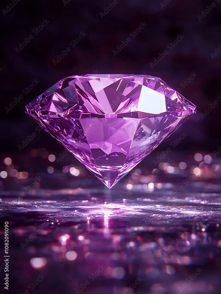 Bright Neon Purple Diamond Floating in Futuristic Dark Backdrop for Product Presentation Bright Neon Purple Diamond Floating in Futuristic Dark Backdrop for Product Presentation