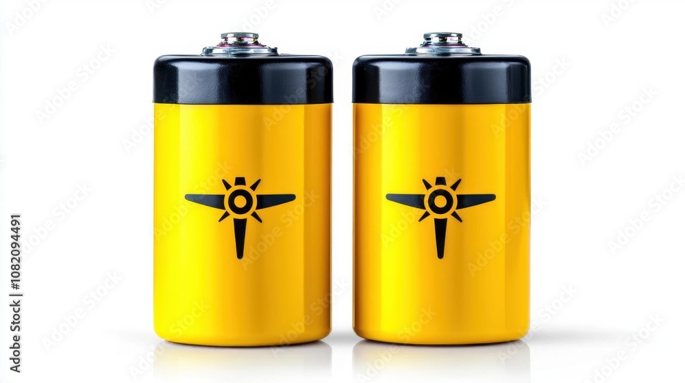 A photostock of three batteries lined up in yellow color on isolated on transparent PNG background, High Quality. A photostock of three batteries lined up in yellow color on isolated on transparent PNG background, High Quality.
