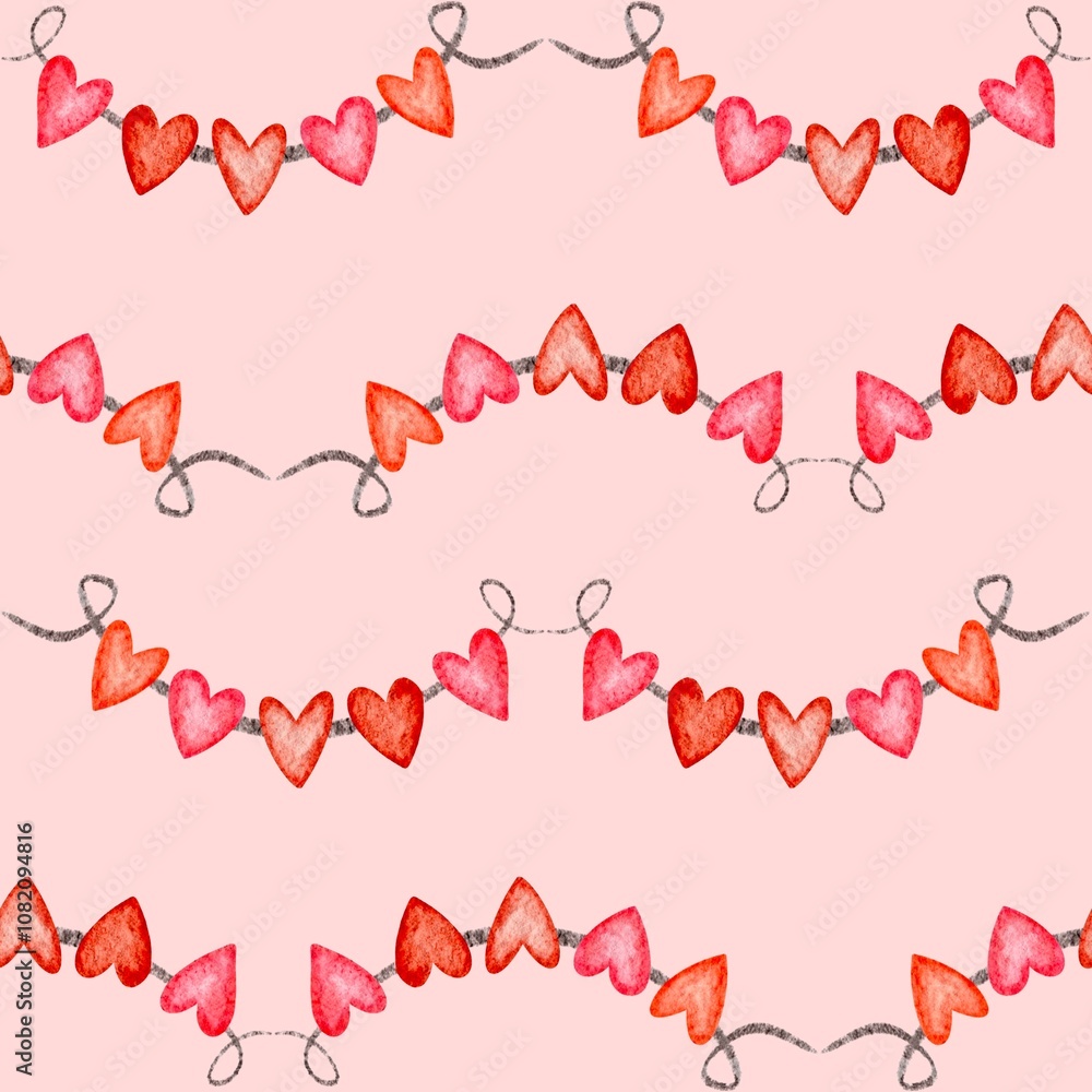 Flags with hearts seamless pattern on pink background for valentine's day Flags with hearts seamless pattern on pink background for valentine's day