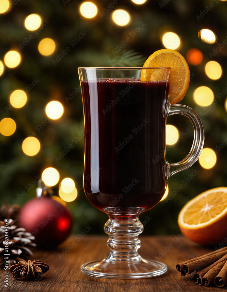 Mulled wine traditional drink for christmas new year celebration, decoration with oranges, cinnamon, spices, noel vibe Mulled wine traditional drink for christmas new year celebration, decoration with oranges, cinnamon, spices, noel vibe
