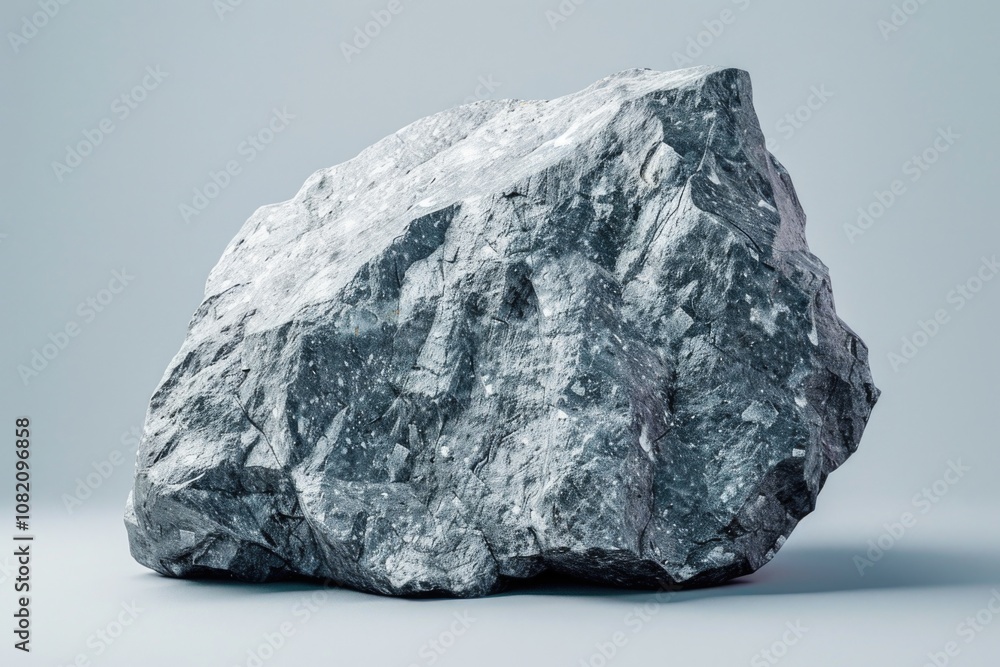 A large rock sitting on a smooth white surface, ideal for use in interior design, architecture or scientific illustrations A large rock sitting on a smooth white surface, ideal for use in interior design, architecture or scientific illustrations