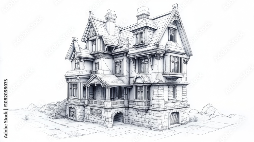 A 3D drawing of a house design. A 3D drawing of a house design.