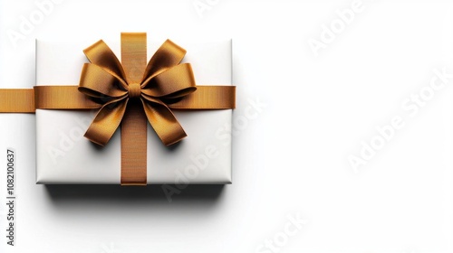 A photostock of a golden bow with smooth ribbon on isolated on transparent PNG background, High Quality.