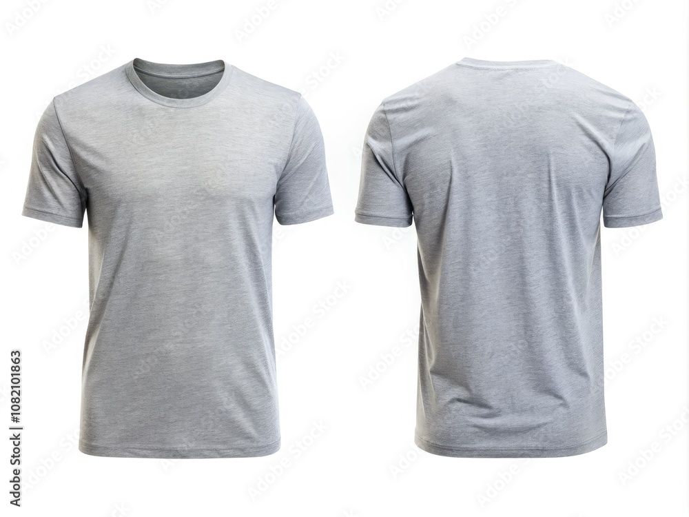 Minimalist light gray t-shirts shown front and back against a clean white backdrop, ideal for fashion e-commerce displays and contemporary clothing photography. Minimalist light gray t-shirts shown front and back against a clean white backdrop, ideal for fashion e-commerce displays and contemporary clothing photography.
