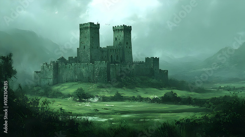 Illustration Green Castle Fantasy Landscape