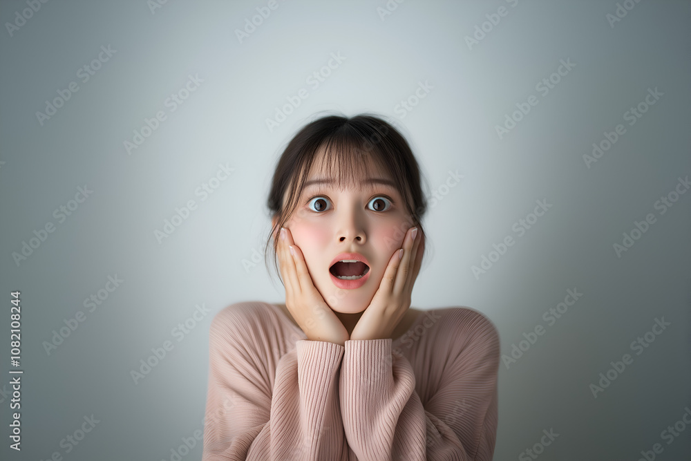 Portrait of woman in shocked, excited woman isolated over background Portrait of woman in shocked, excited woman isolated over background