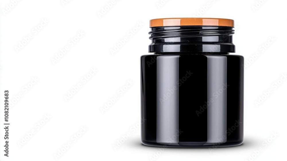 A photostock of a shiny black cosmetic jar with no label on isolated on transparent PNG background, High Quality. A photostock of a shiny black cosmetic jar with no label on isolated on transparent PNG background, High Quality.