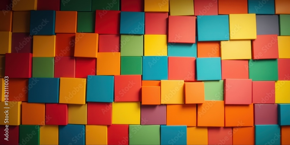 A vibrant and abstract pattern of colorful squares creates a sense of depth and dimension. A vibrant and abstract pattern of colorful squares creates a sense of depth and dimension.