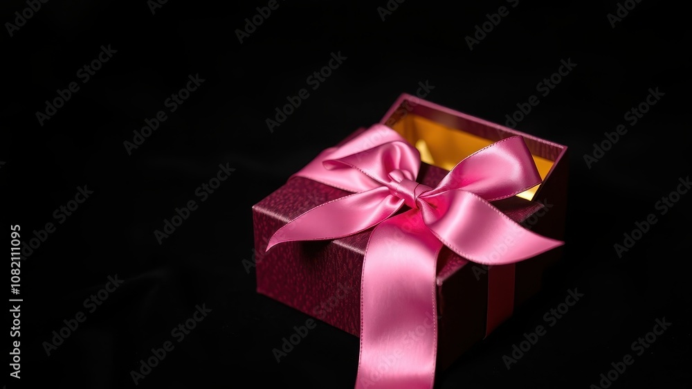 A maroon gift box adorned with a vibrant pink satin ribbon, showcasing the allure of a special occasion. A maroon gift box adorned with a vibrant pink satin ribbon, showcasing the allure of a special occasion.
