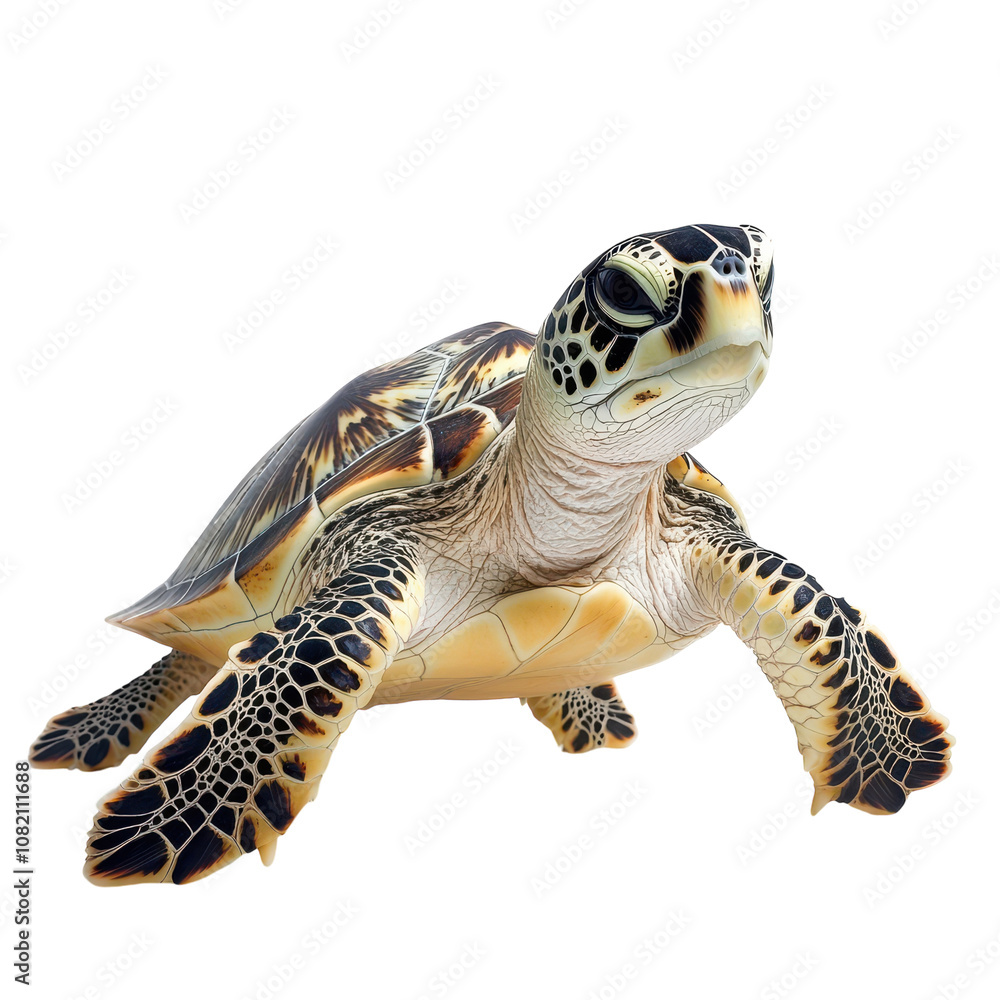 Fototapeta premium Realistic sea turtle PNG illustration, marine reptile wildlife icon, detailed ocean animal graphic for conservation isolated PNG with Transparent Background