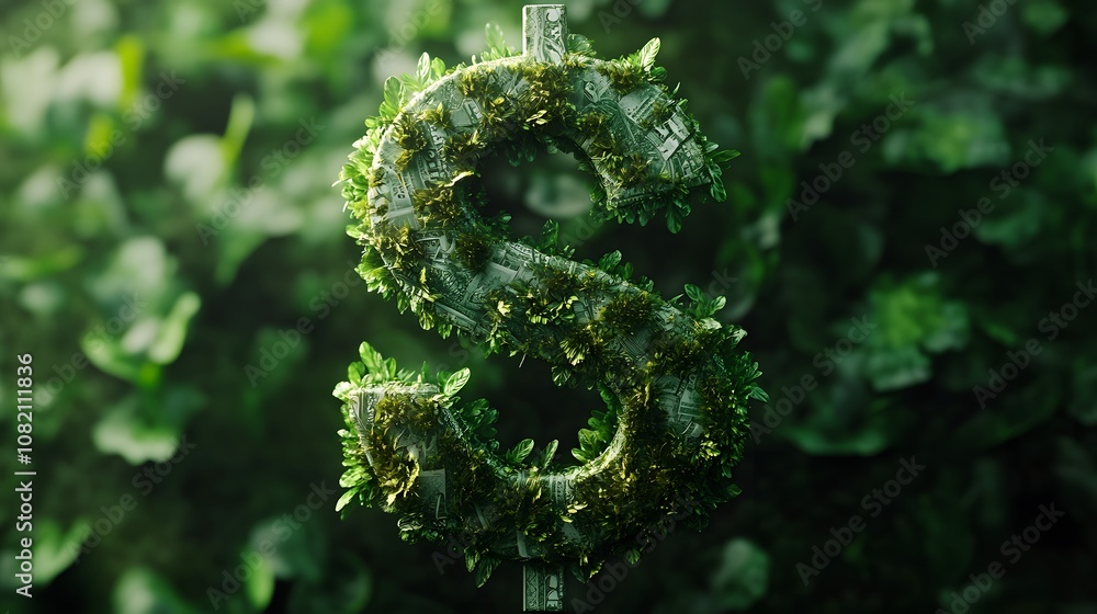 Dollar sign covered with green plants against green background Dollar sign covered with green plants against green background