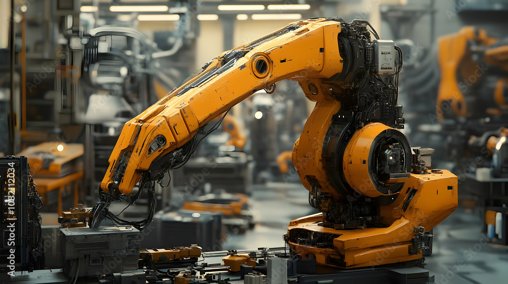 3D Illustration- Robotic Arm in a Futuristic Factory Setting 3D Illustration- Robotic Arm in a Futuristic Factory Setting