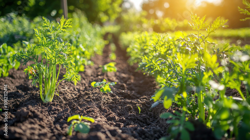Wallpaper Mural Lush Green Rows of Healthy Carrot Plants Growing Tall Under Bright Sunlight in a Vibrant Garden Setting, Showcasing Nature's Bounty and Organic Farming Practices Torontodigital.ca