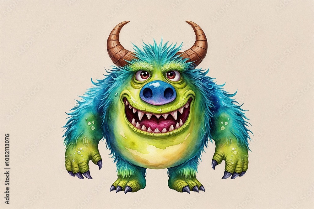 Fototapeta premium Quirky Fantasy Monster Watercolor Character Illustration