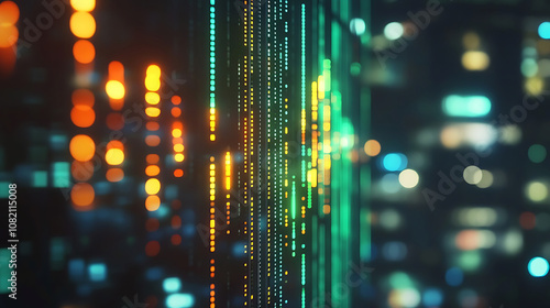 Wallpaper Mural Abstract glowing big data chart on blurry city backdrop.Technology, investment and analysis concept
 Torontodigital.ca