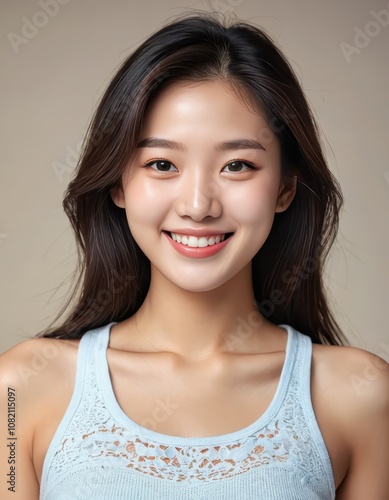 portrait of beautiful young Korean girls smiling and looking cheerful