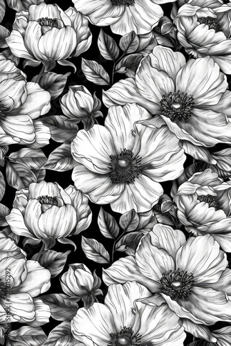 Wallpaper Mural A bouquet of flowers in monochrome Torontodigital.ca