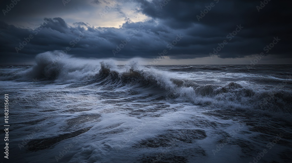 Obraz premium Dramatic Waves Crashing Under Dark Storm Clouds