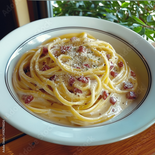 Creamy linguine with savory...