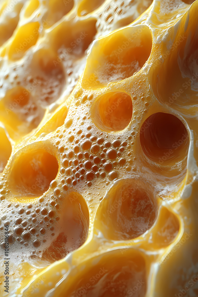 Photorealistic close-up of Yellow Cheese Texture with Distinctive Holes Photorealistic close-up of Yellow Cheese Texture with Distinctive Holes