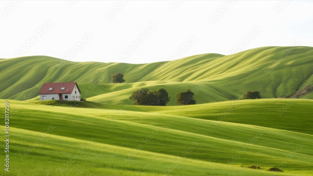 Naklejka premium Serene Countryside House on Rolling Green Hills