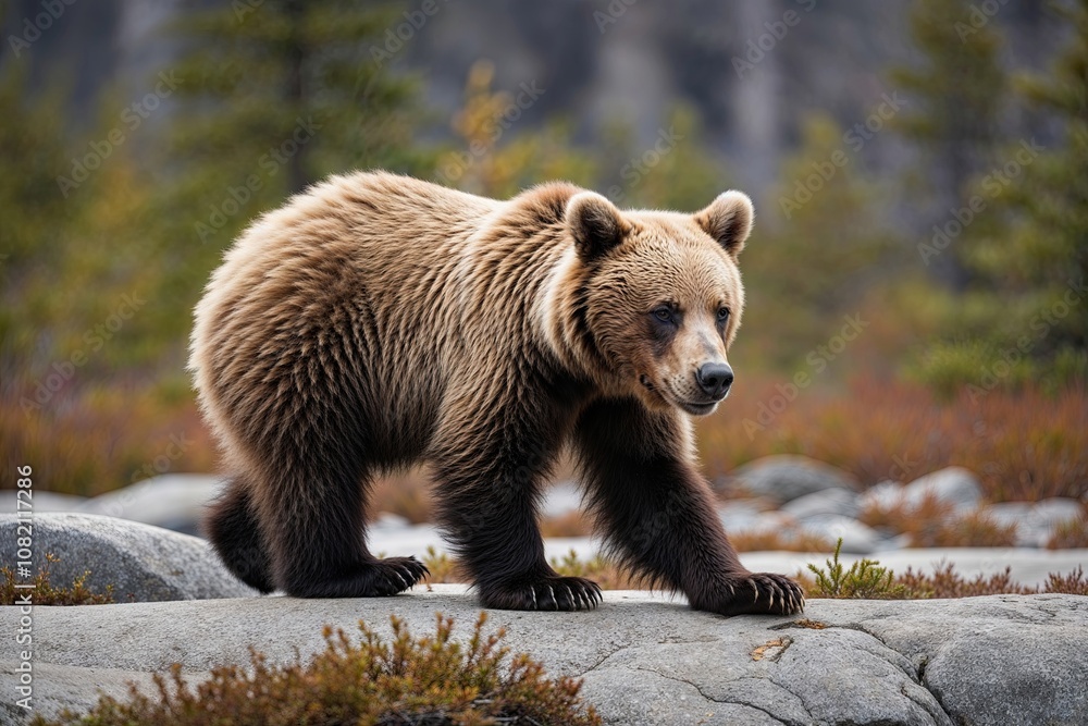 Obraz premium Playful Bear Cub Discovering Wilderness Adventures in North America