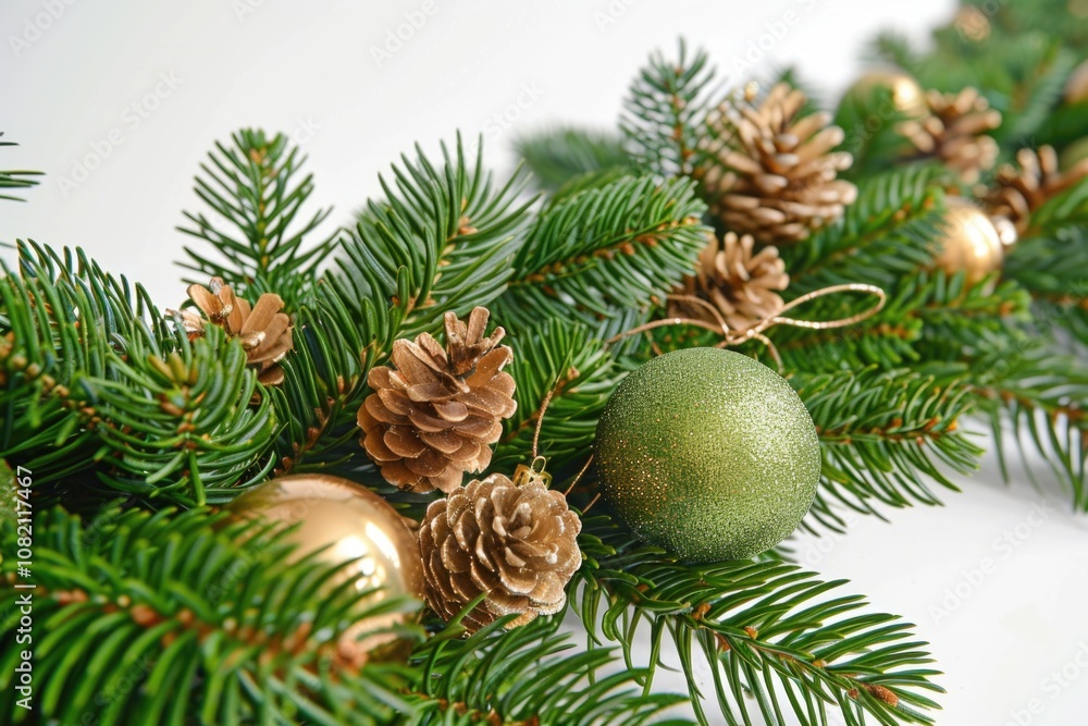 A Christmas wreath decorated with pine cones and a green ornament, perfect for holiday decor or gift wrapping A Christmas wreath decorated with pine cones and a green ornament, perfect for holiday decor or gift wrapping