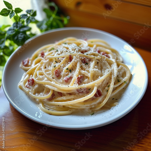 Linguine in a creamy sauce ...