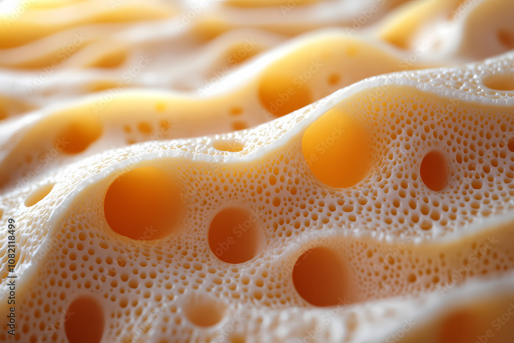 Photorealistic close-up of Yellow Cheese Texture with Distinctive Holes Photorealistic close-up of Yellow Cheese Texture with Distinctive Holes