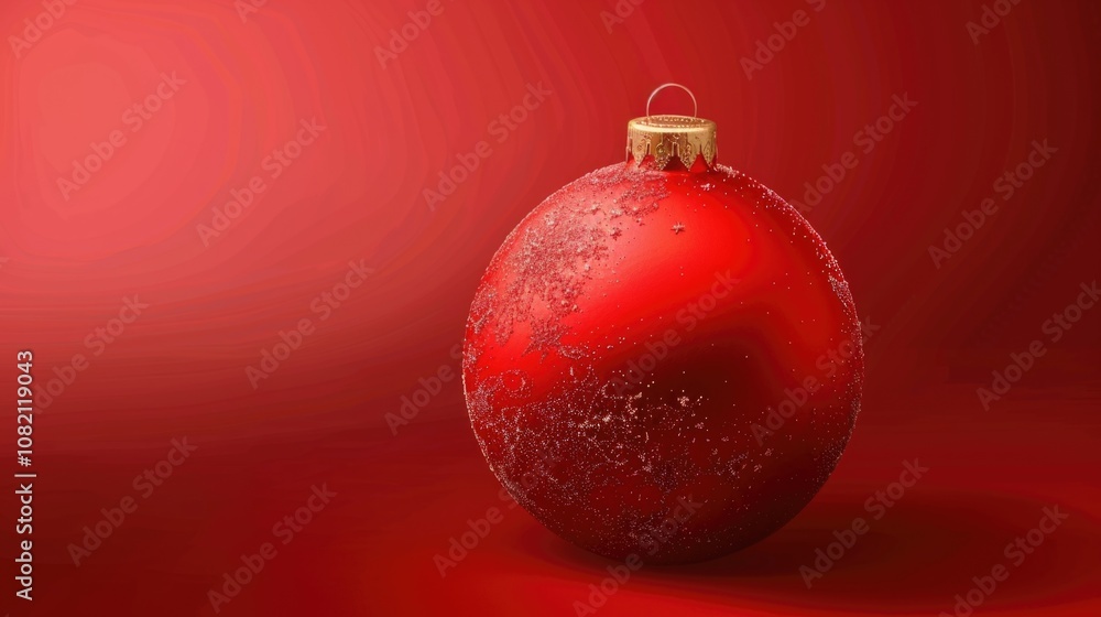 A bright red Christmas ornament on a red background