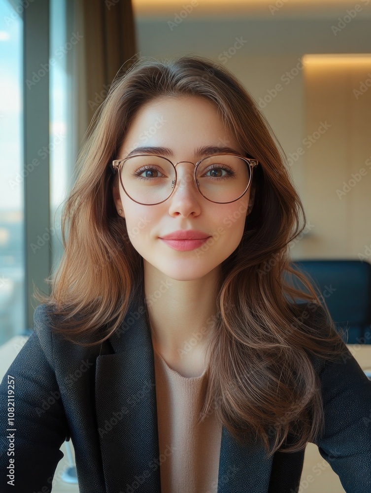 Elegant Young Woman with Spectacles in a Professional Environment Elegant Young Woman with Spectacles in a Professional Environment