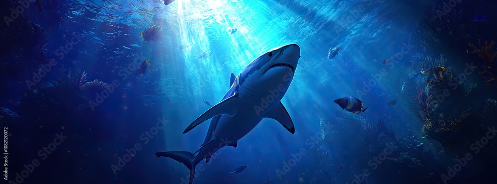 Obraz premium an underwater scene featuring the majestic great white shark