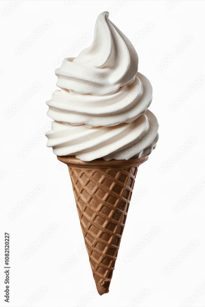 Creamy Delight: Swirl of Vanilla Soft Serve Ice Cream in a Waffle Cone Creamy Delight: Swirl of Vanilla Soft Serve Ice Cream in a Waffle Cone