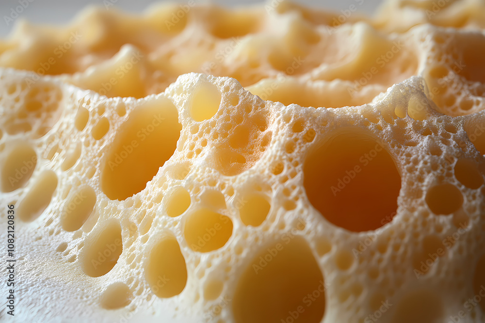 Photorealistic close-up of Yellow Cheese Texture with Distinctive Holes Photorealistic close-up of Yellow Cheese Texture with Distinctive Holes