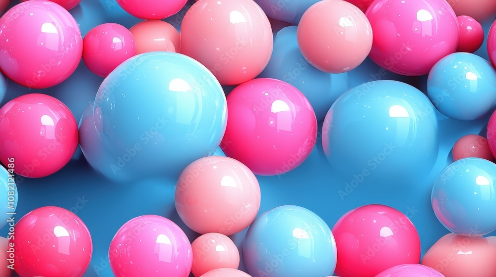 Vibrant pink and blue glossy spheres on a dynamic surface Vibrant pink and blue glossy spheres on a dynamic surface