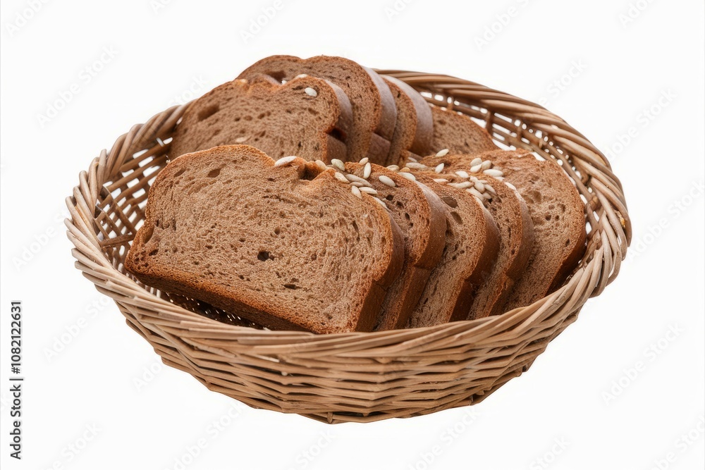 Rustic Brown Bread Slices in Wicker Basket Rustic Brown Bread Slices in Wicker Basket