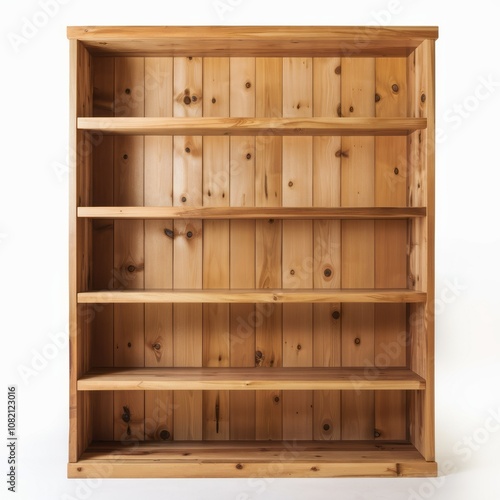 Wallpaper Mural Rustic Pine Bookshelf: A timeless and sturdy pine bookshelf with five spacious shelves, perfect for displaying books, decorative items, or showcasing a curated collection. Torontodigital.ca